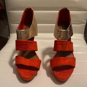 Exhilaration Orange and Gold Dress Sandals - 4” Heels Size 6.5
